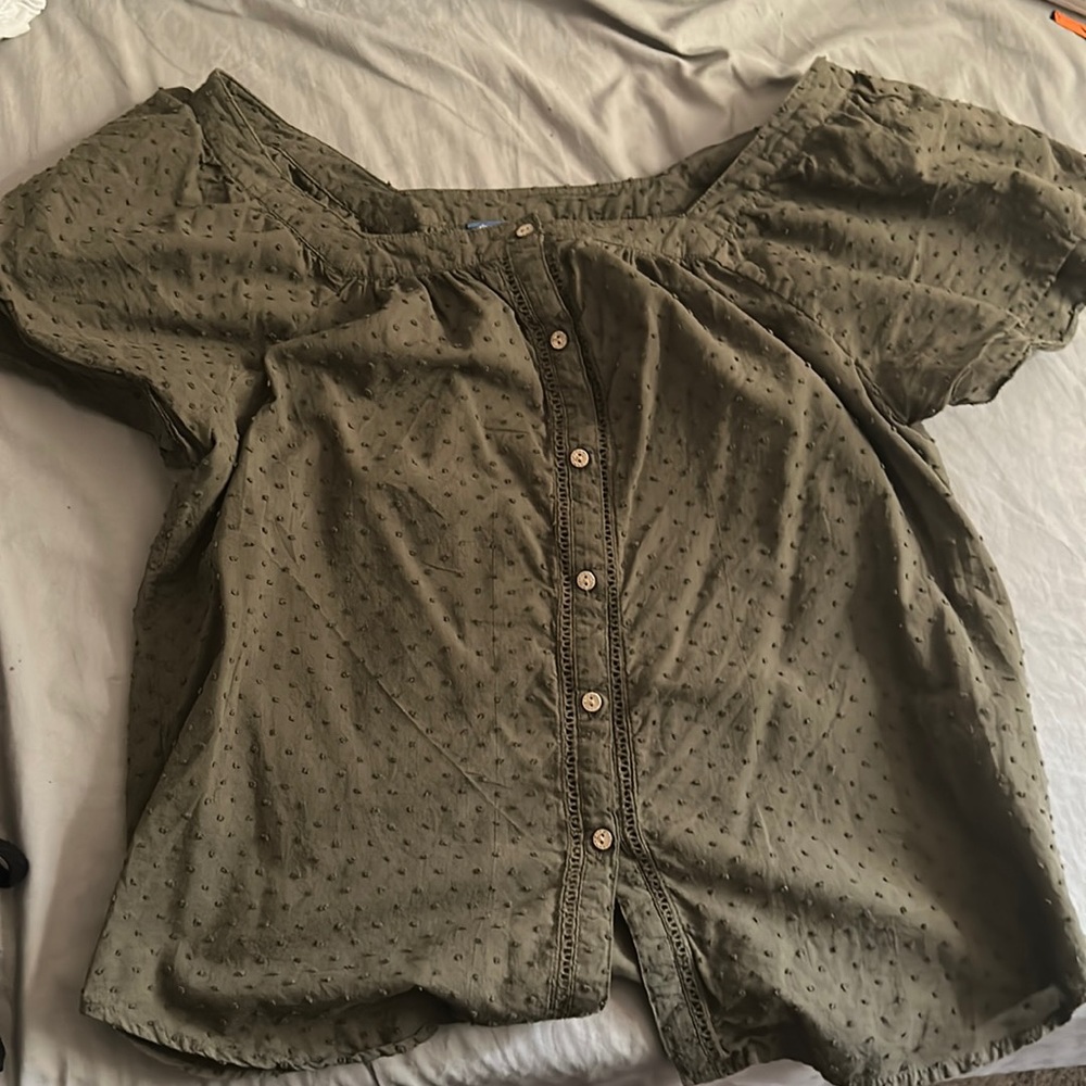 Green cottage core buttoned short sleeve